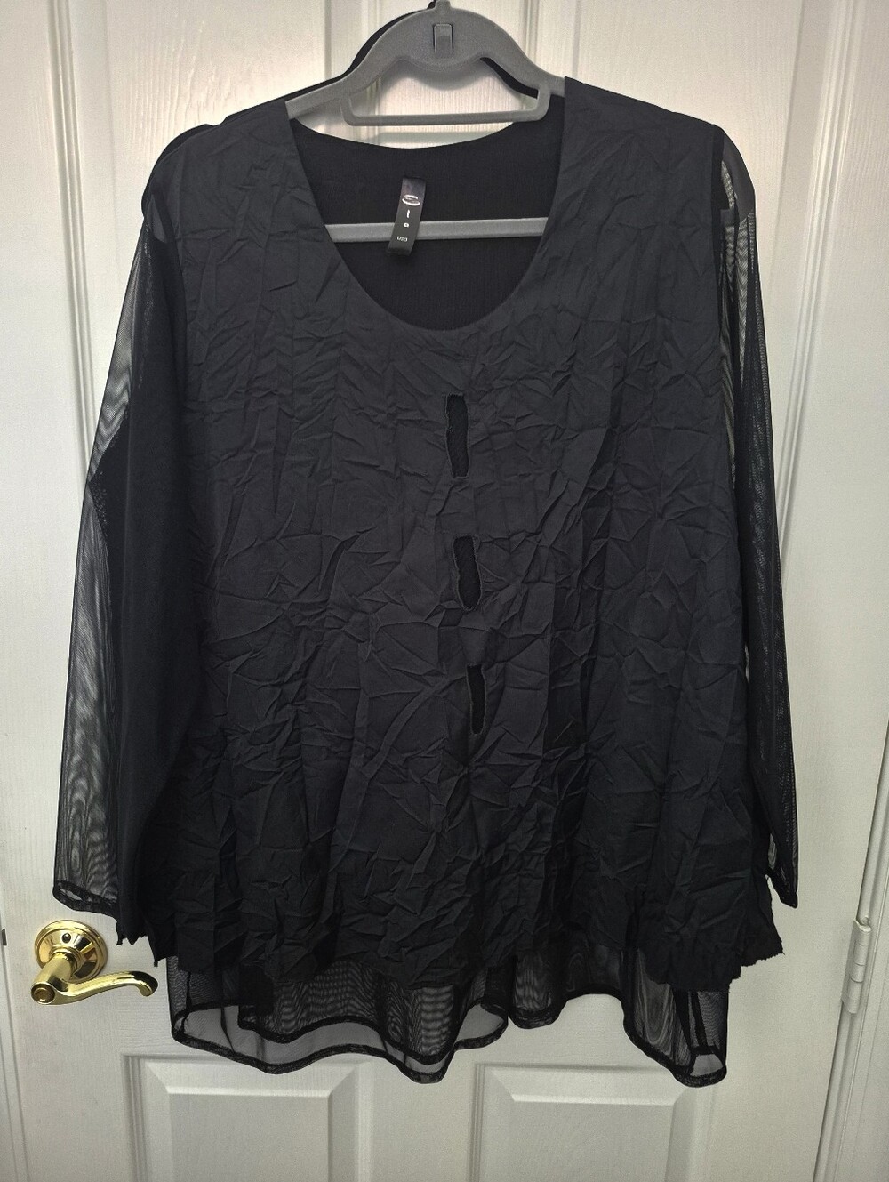 Ela Women’s Black Crinkle Anf  Sheer Sleeve  Tunic QX